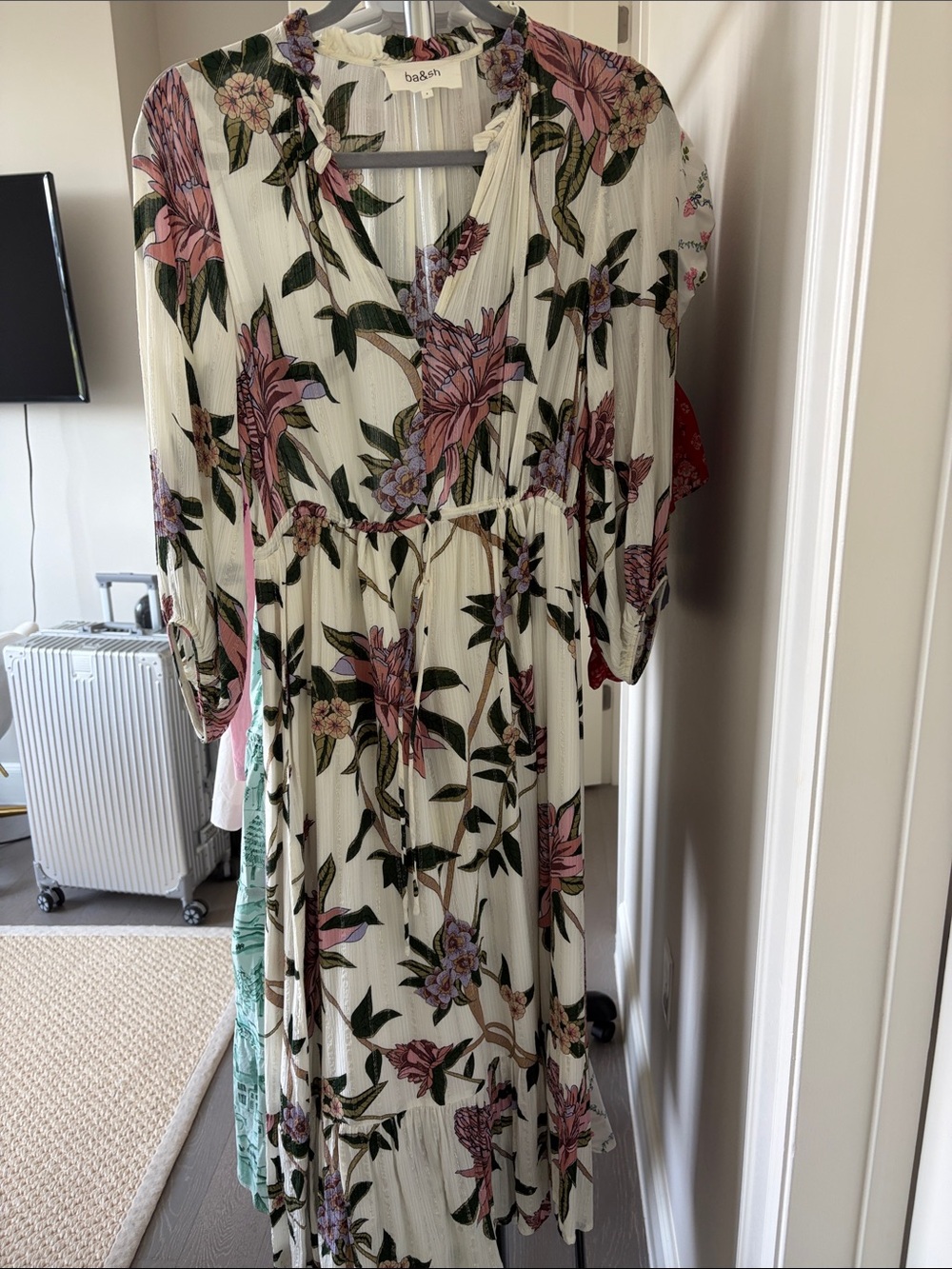 ba&sh Cream Maxi Dress with Pink Floral Print
